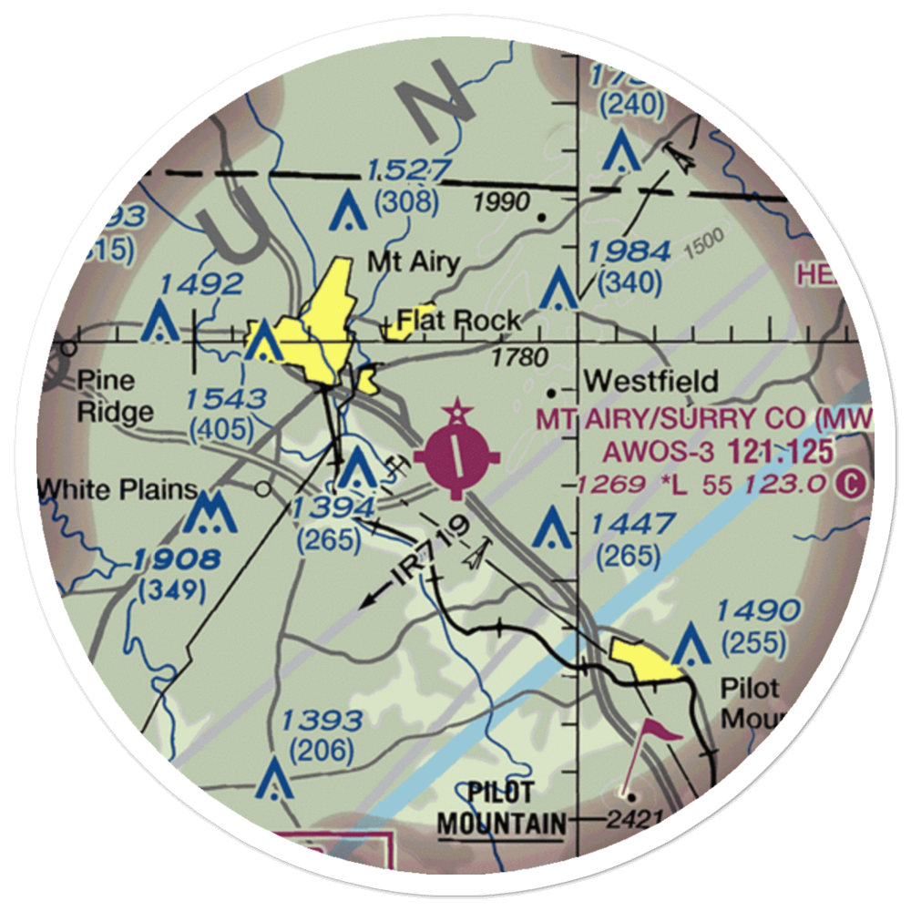 Mount Airy Surry County Airport (MWK) VFR Sectional Sticker (20 mile) 