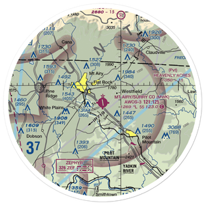 Mount Airy Surry County Airport (MWK) VFR Sectional Sticker (30 mile)
