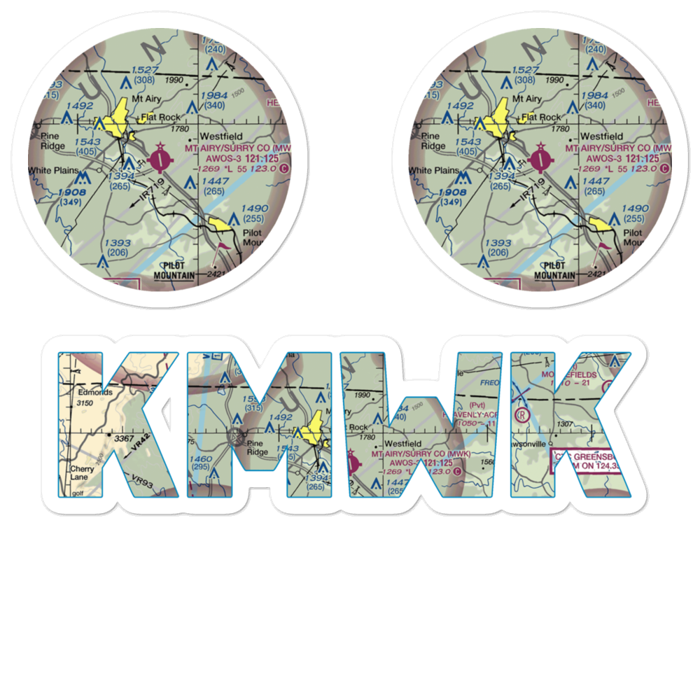 Mount Airy Surry County Airport (MWK) VFR Sectional Sticker Pack 