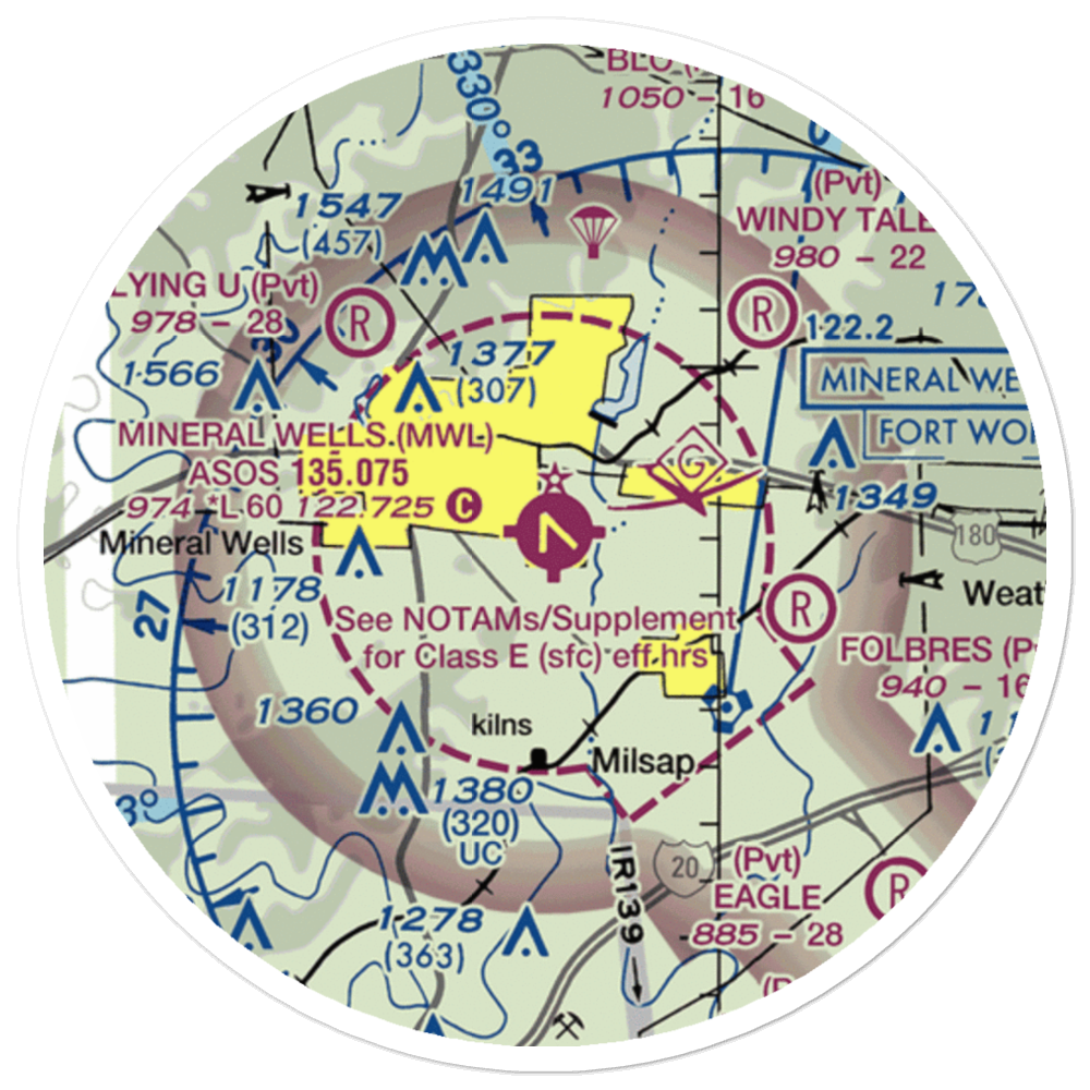 Mineral Wells Airport (MWL) VFR Sectional Sticker (20 mile) 
