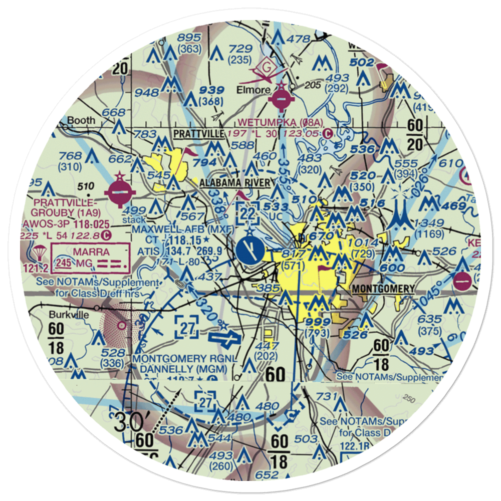 Maxwell Air Force Base (MXF) VFR Sectional Sticker (30 mile) 