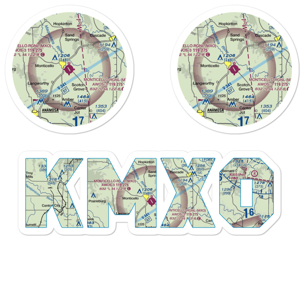 Monticello Regional Airport (MXO) VFR Sectional Sticker Pack 