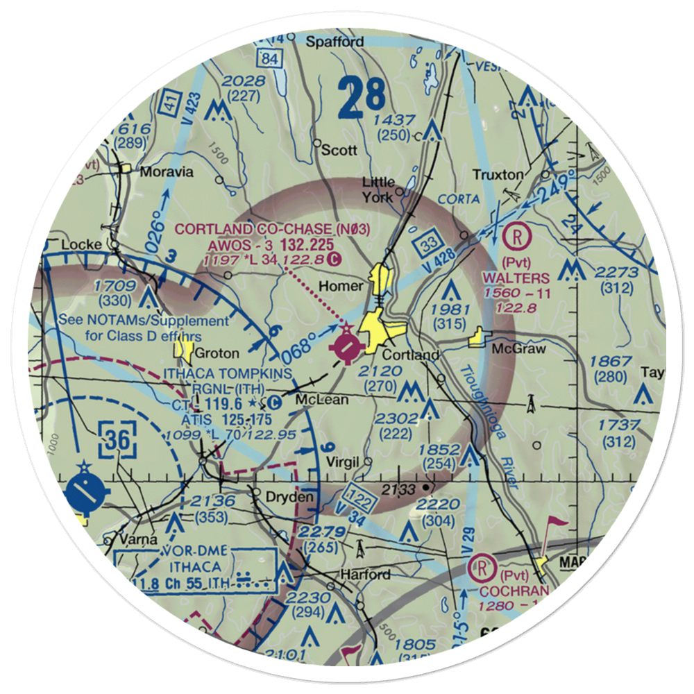 Cortland County Chase Field (N03) VFR Sectional Sticker (30 mile) 