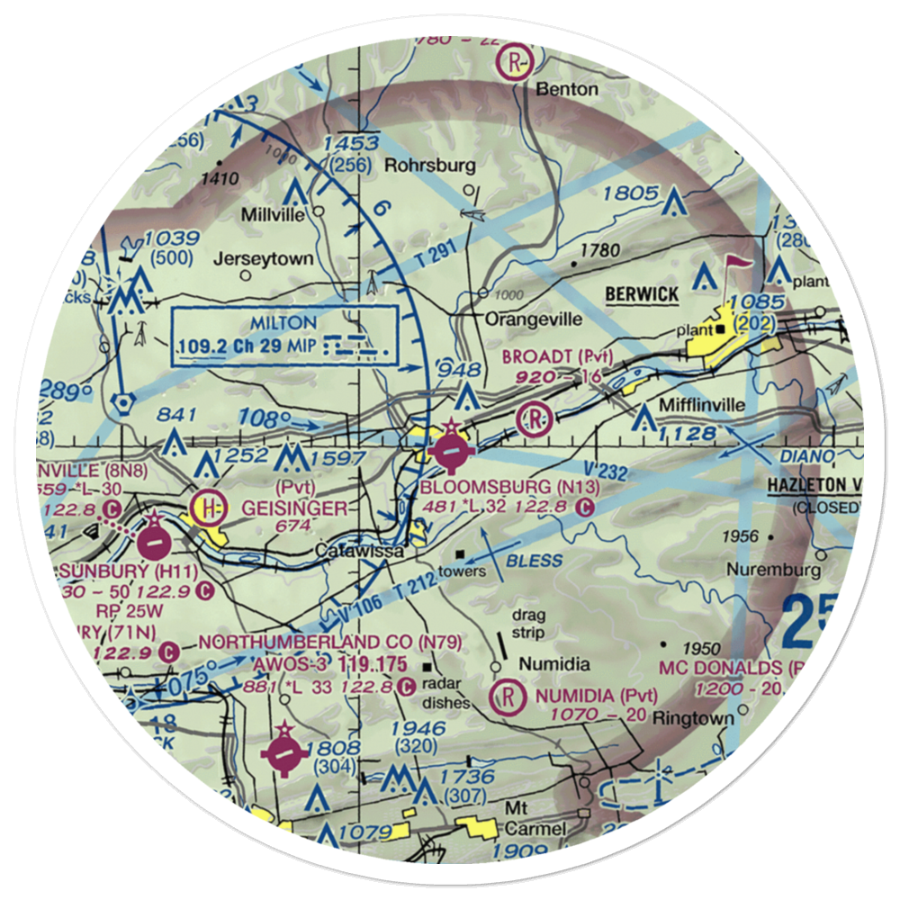 Bloomsburg Municipal Airport (N13) VFR Sectional Sticker (30 mile) 
