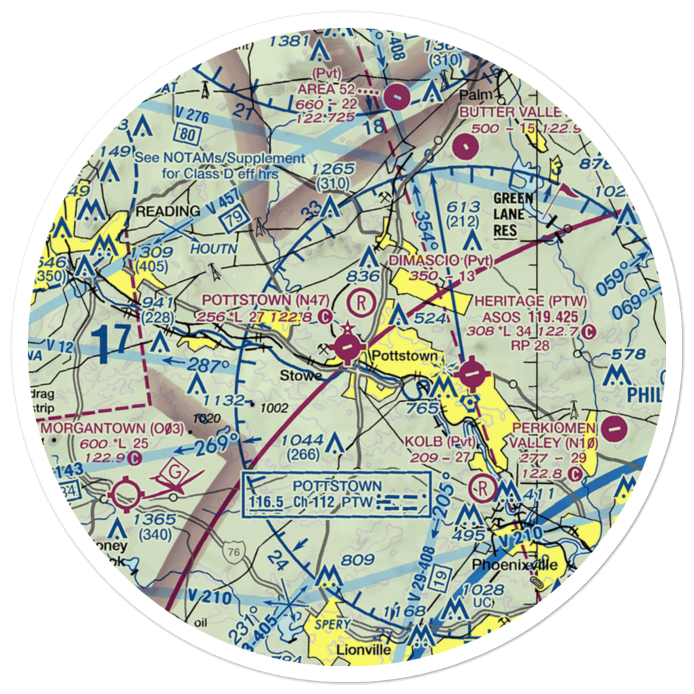 Pottstown Municipal Airport (N47) VFR Sectional Sticker (30 mile) 