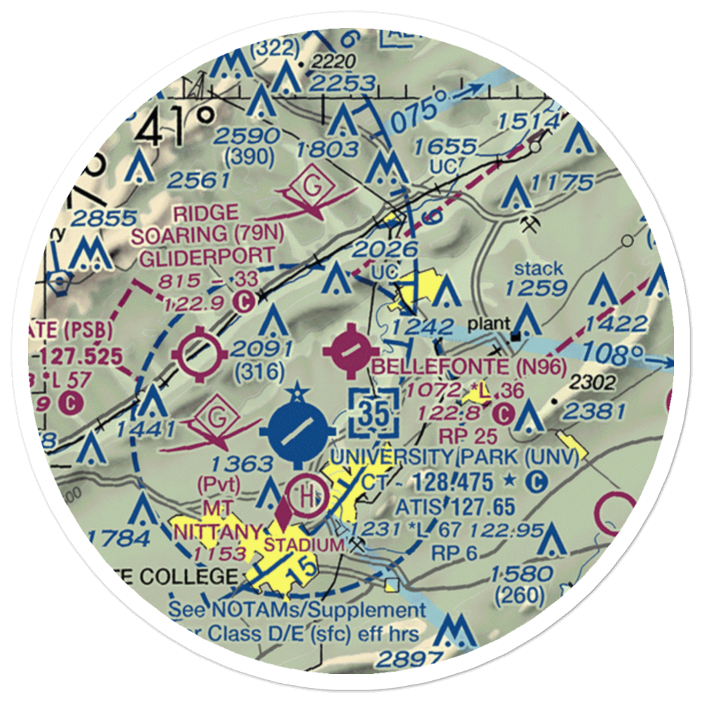 Bellefonte Airport (N96) VFR Sectional Sticker (20 mile) 