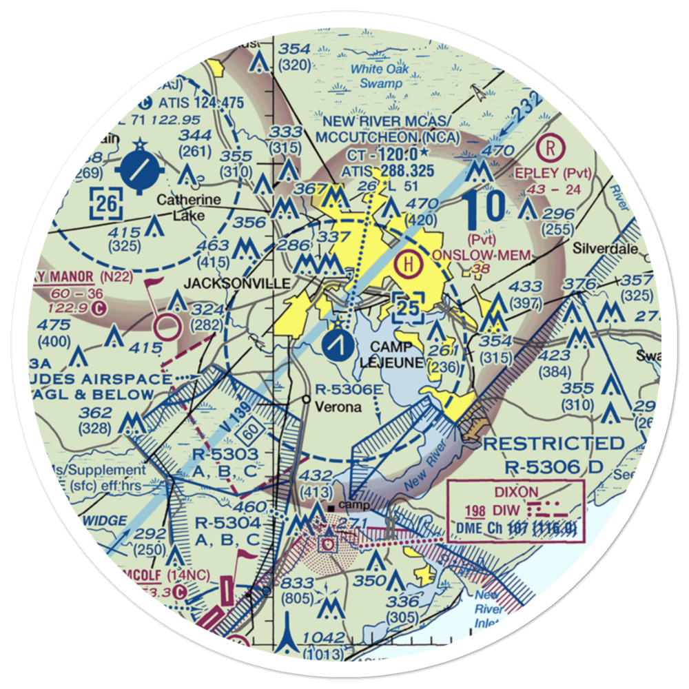 New River MCAS /H/ /Mccutcheon Fld/ Airport (NCA) VFR Sectional Sticker (30 mile) 