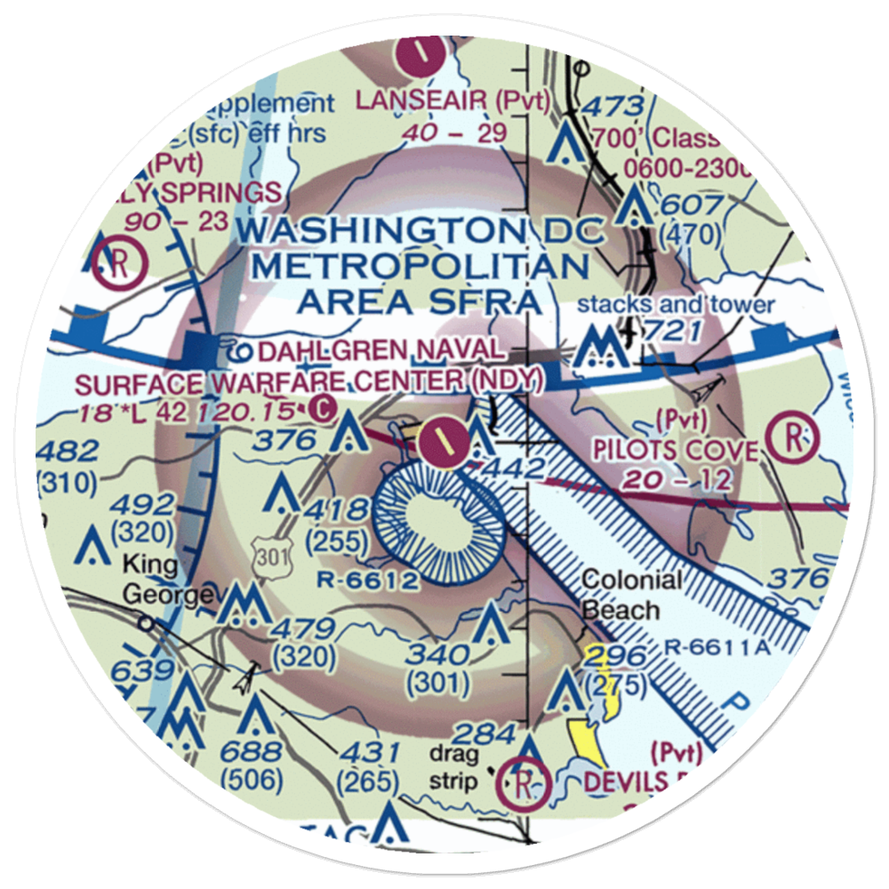 Dahlgren Naval Surface Warfare Center Airport (NDY) VFR Sectional Sticker (20 mile) 