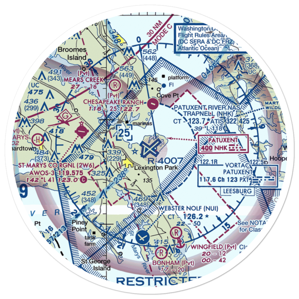 Patuxent River Naval Air Station (Trapnell Field) (NHK) VFR Sectional Sticker (30 mile) 