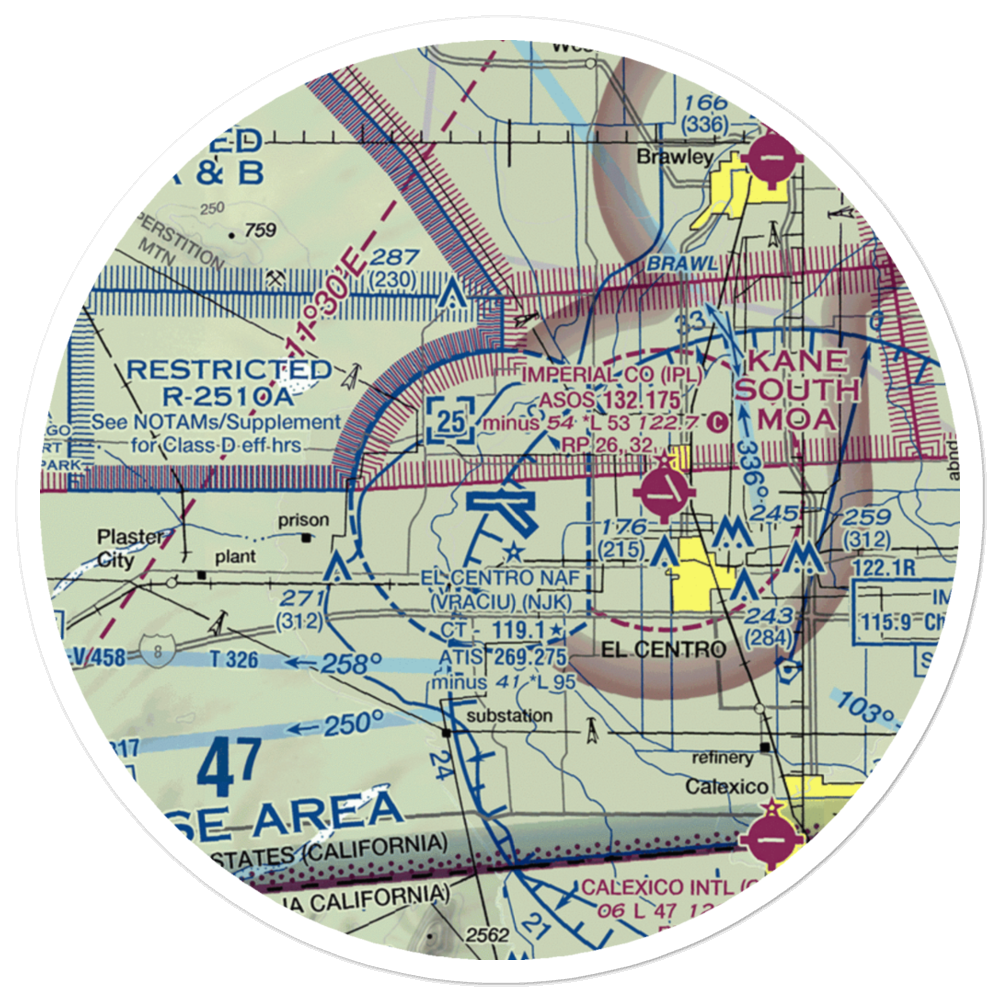 El Centro NAF Airport (Vraciu Field) (NJK) VFR Sectional Sticker (30 mile) 