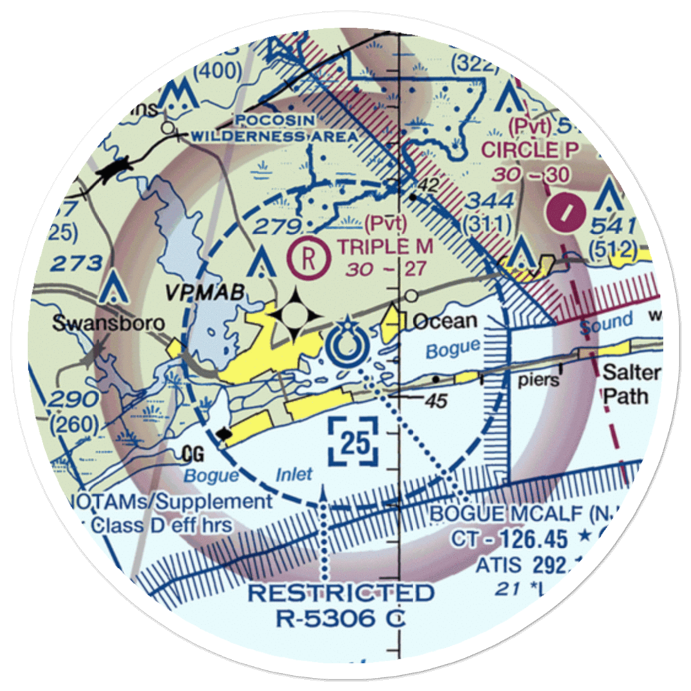 Bogue Field Mcalf Airport (NJM) VFR Sectional Sticker (20 mile) 