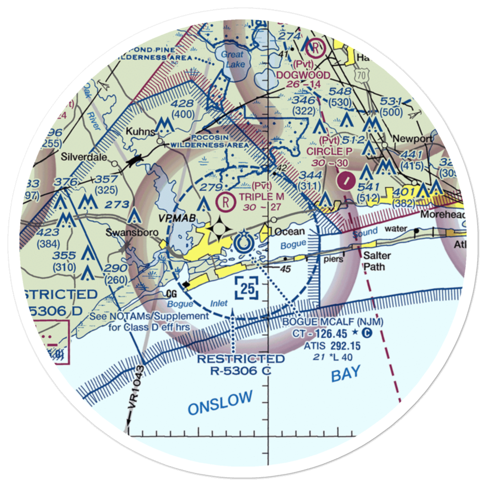 Bogue Field Mcalf Airport (NJM) VFR Sectional Sticker (30 mile) 