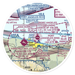 Port Angeles Cgas Airport (NOW) VFR Sectional Sticker (20 mile)