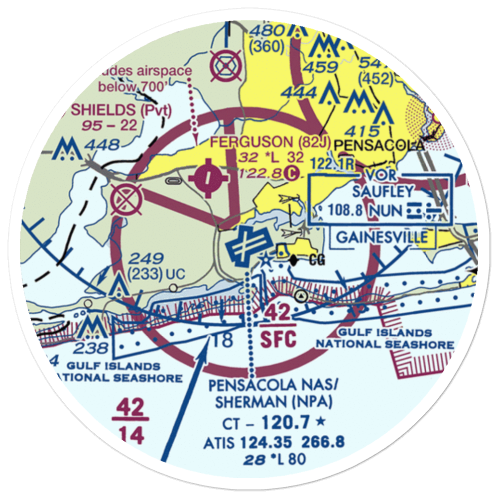 Pensacola Naval Air Station/Forrest Sherman Field (NPA) VFR Sectional Sticker (20 mile) 