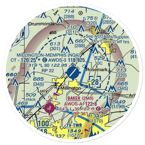 Millington-Memphis Airport (NQA) VFR Sectional Sticker (20 mile)
