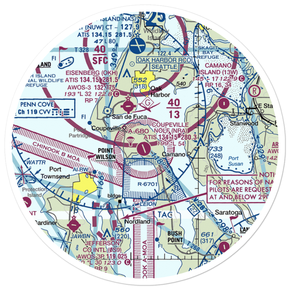 Coupeville Nolf Airport (NRA) VFR Sectional Sticker (30 mile) 