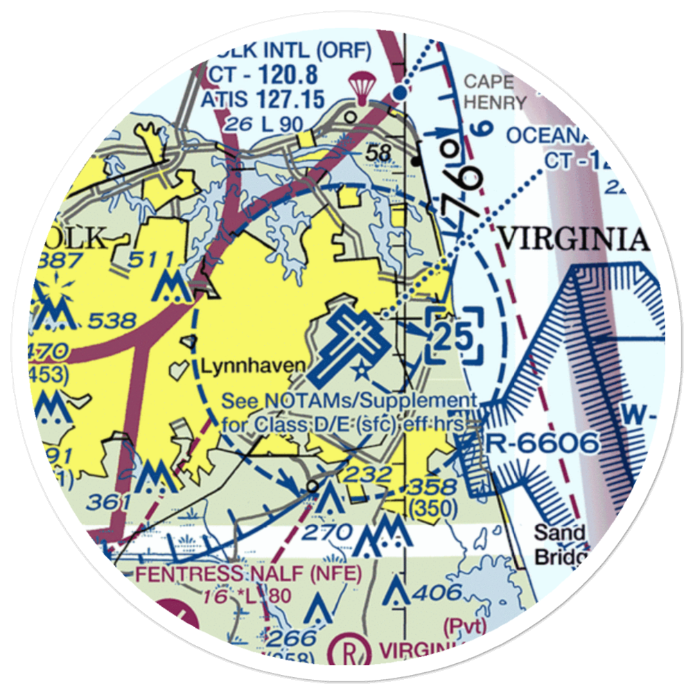 Oceana Naval Air Station (NTU) VFR Sectional Sticker (20 mile) 