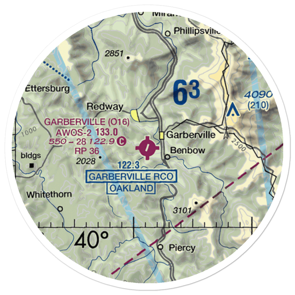 Garberville Airport (O16) VFR Sectional Sticker (20 mile) 