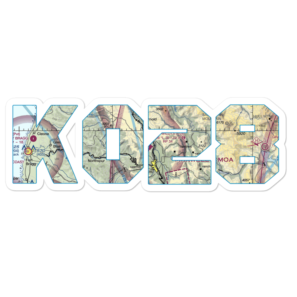 Ells Field Willits Municipal Airport (O28) VFR Sectional Sticker 