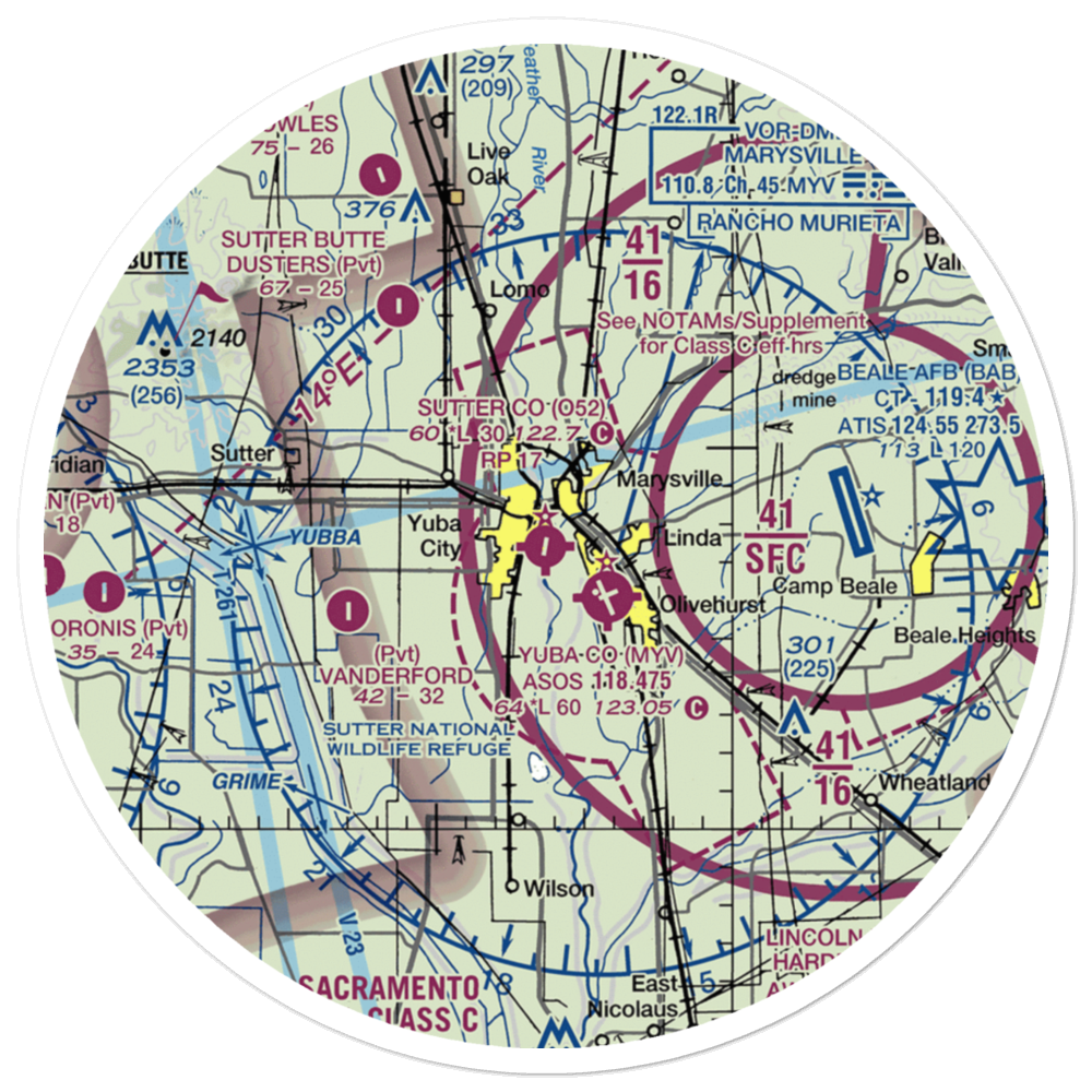Sutter County Airport (O52) VFR Sectional Sticker (30 mile) 