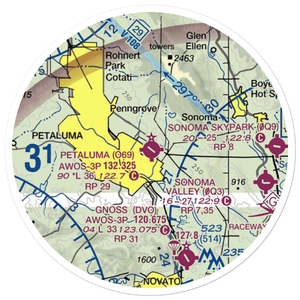 Petaluma Municipal Airport (O69) VFR Sectional Sticker (20 mile)
