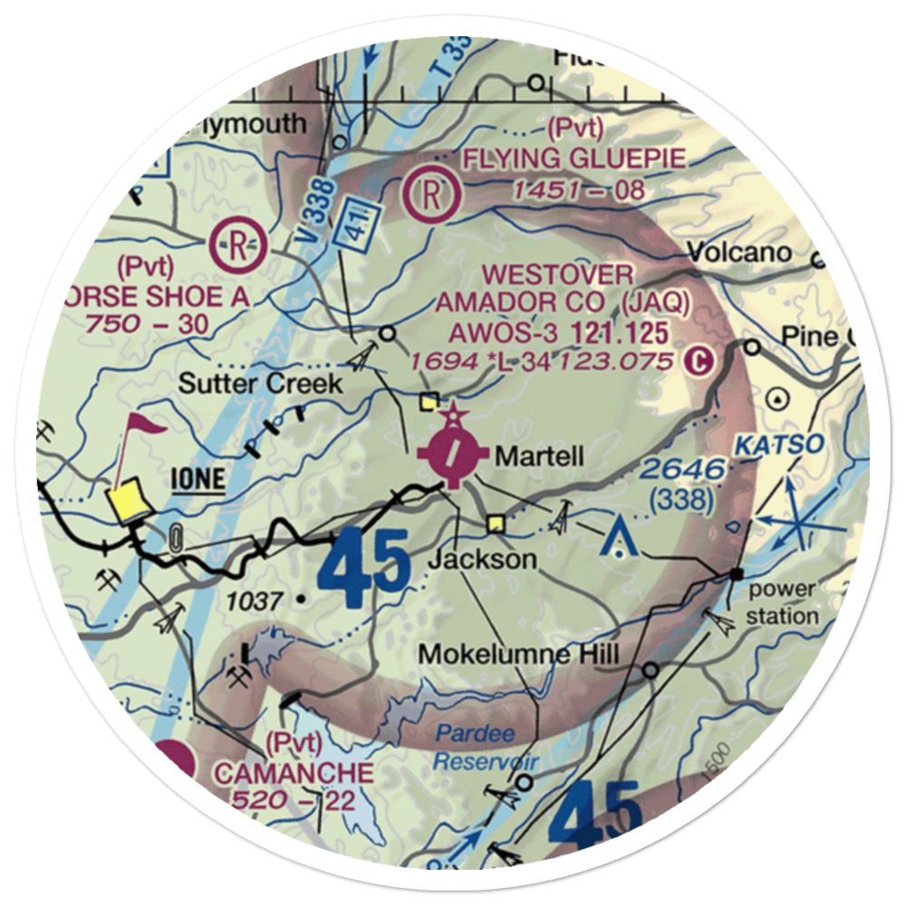 Westover Field Amador County Airport (JAQ) VFR Sectional Sticker (20 mile) 