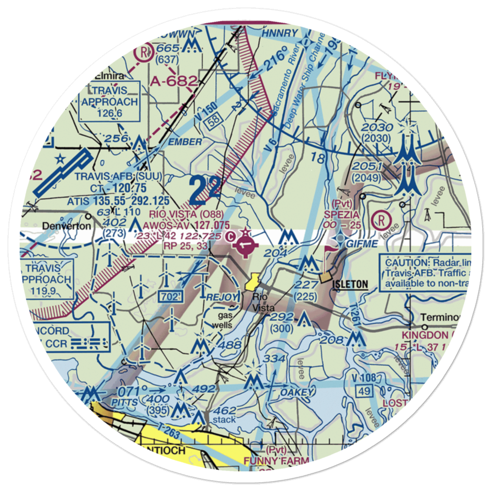 Rio Vista Municipal Airport (O88) VFR Sectional Sticker (30 mile) 