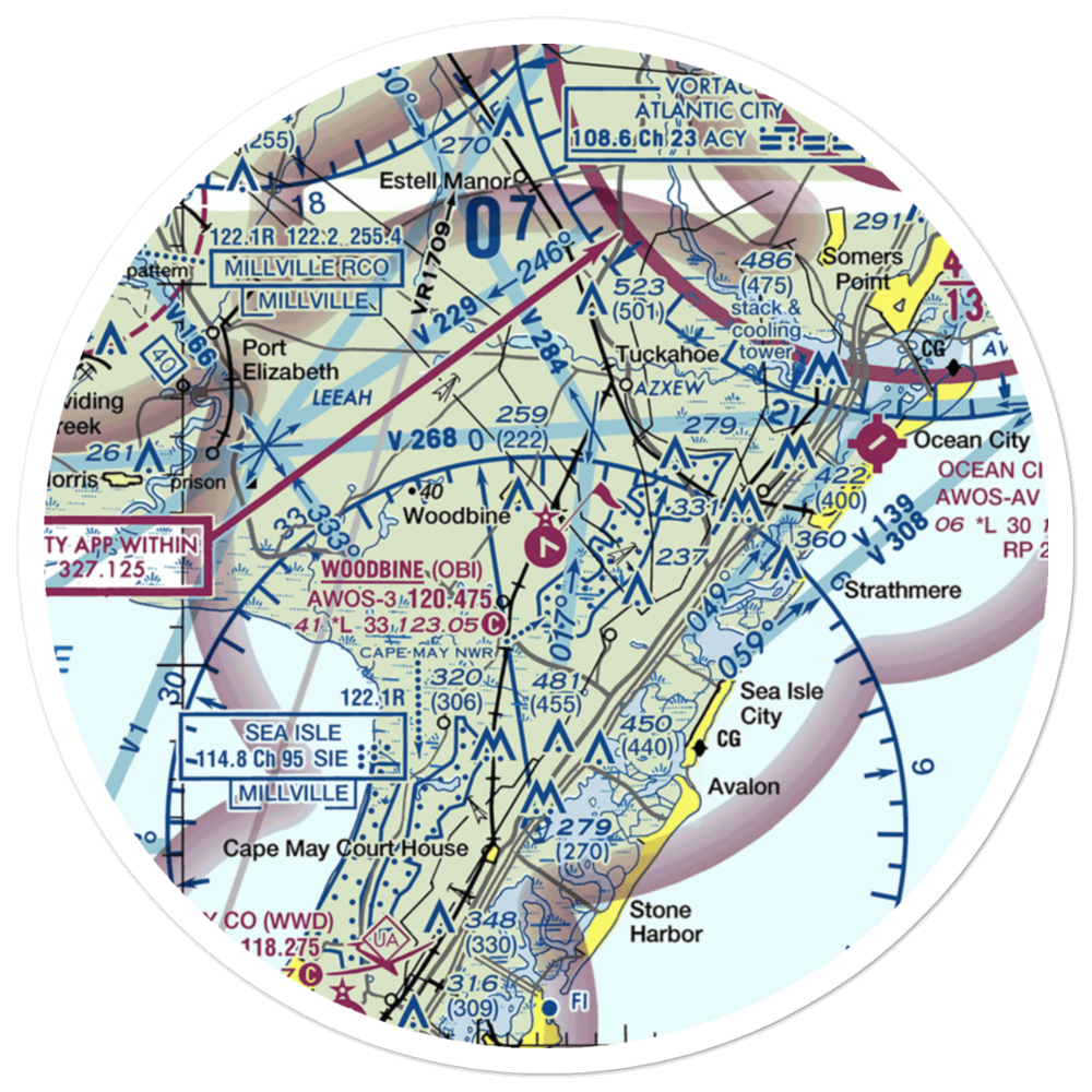 Woodbine Municipal Airport (OBI) VFR Sectional Sticker (30 mile) 