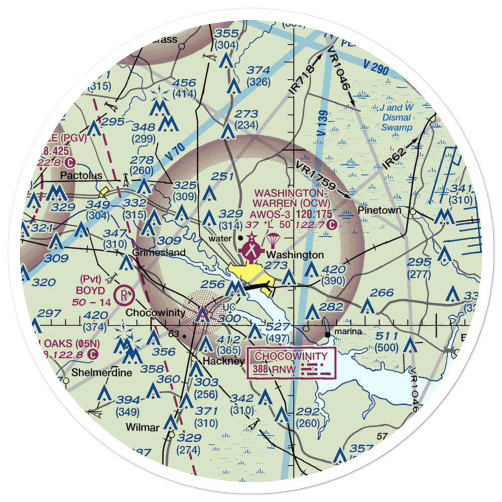 Warren Field (OCW) VFR Sectional Sticker (30 mile) 