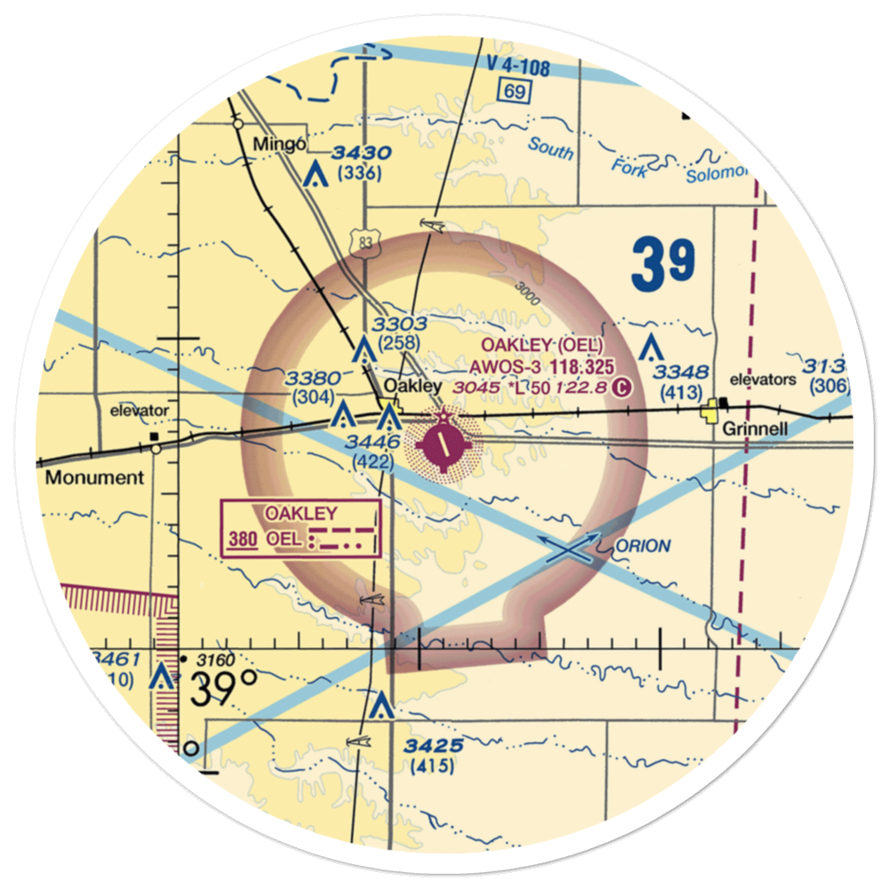 Oakley Municipal Airport (OEL) VFR Sectional Sticker (30 mile) 