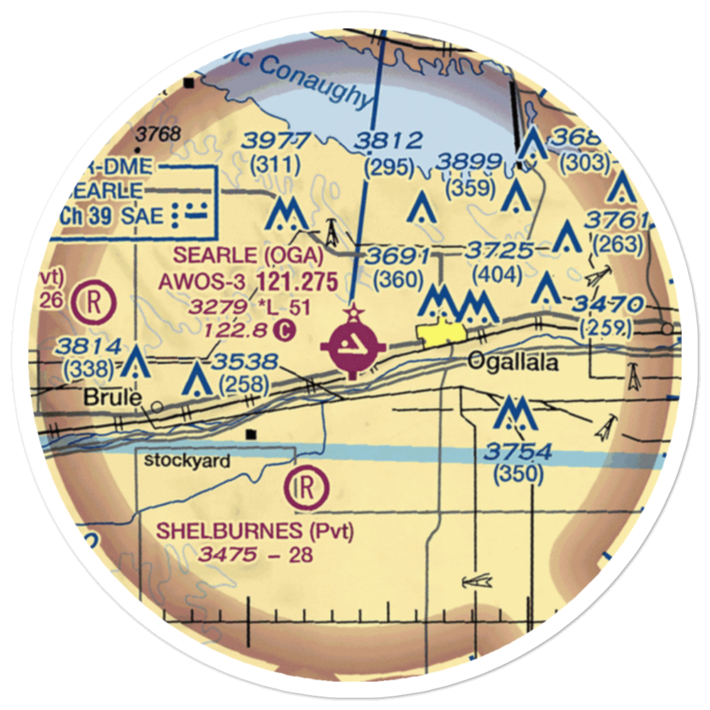 Searle Field (OGA) VFR Sectional Sticker (20 mile) 