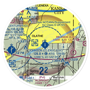 Johnson County Executive Airport (OJC) VFR Sectional Sticker (20 mile)