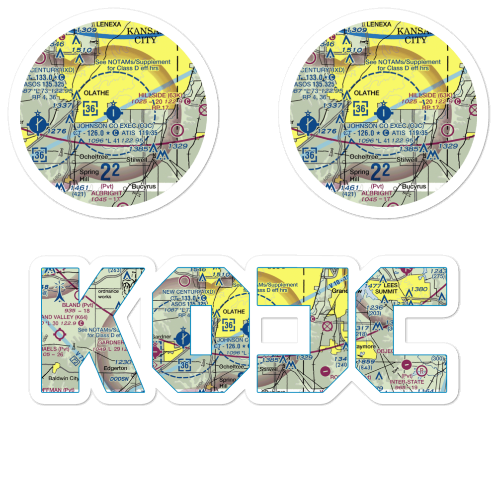 Johnson County Executive Airport (OJC) VFR Sectional Sticker Pack 