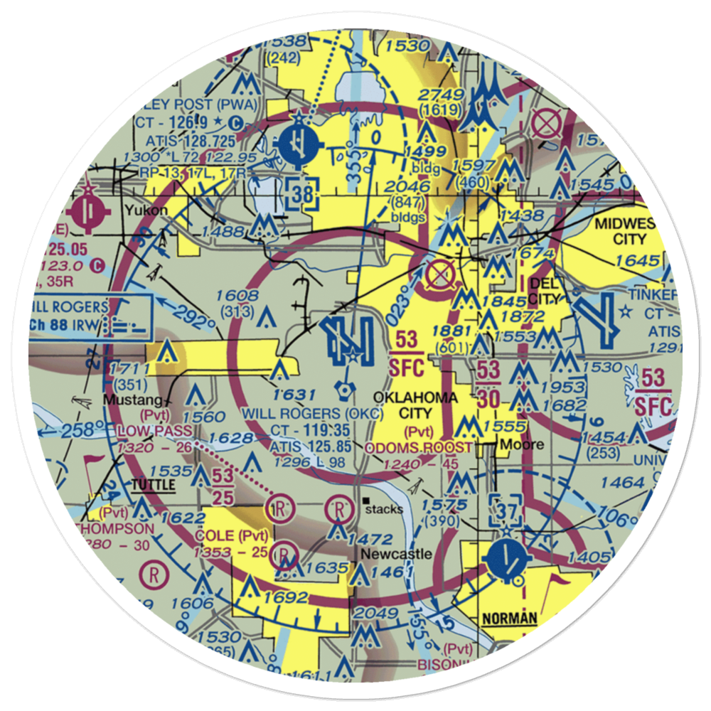 Will Rogers World Airport (OKC) VFR Sectional Sticker (30 mile) 