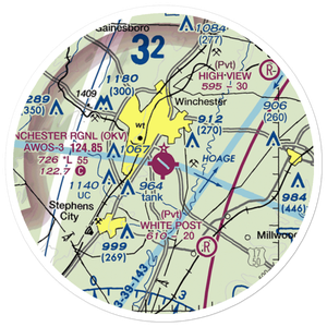 Winchester Regional Airport (OKV) VFR Sectional Sticker (20 mile)