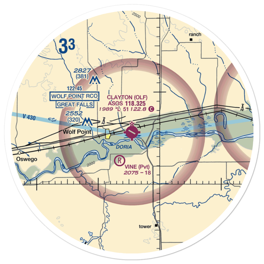 L M Clayton Airport (OLF) VFR Sectional Sticker (30 mile) 