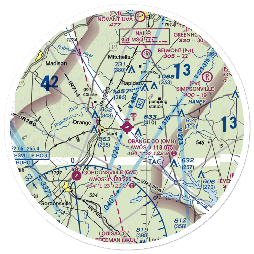 Orange County Airport (OMH) VFR Sectional Sticker (30 mile) 