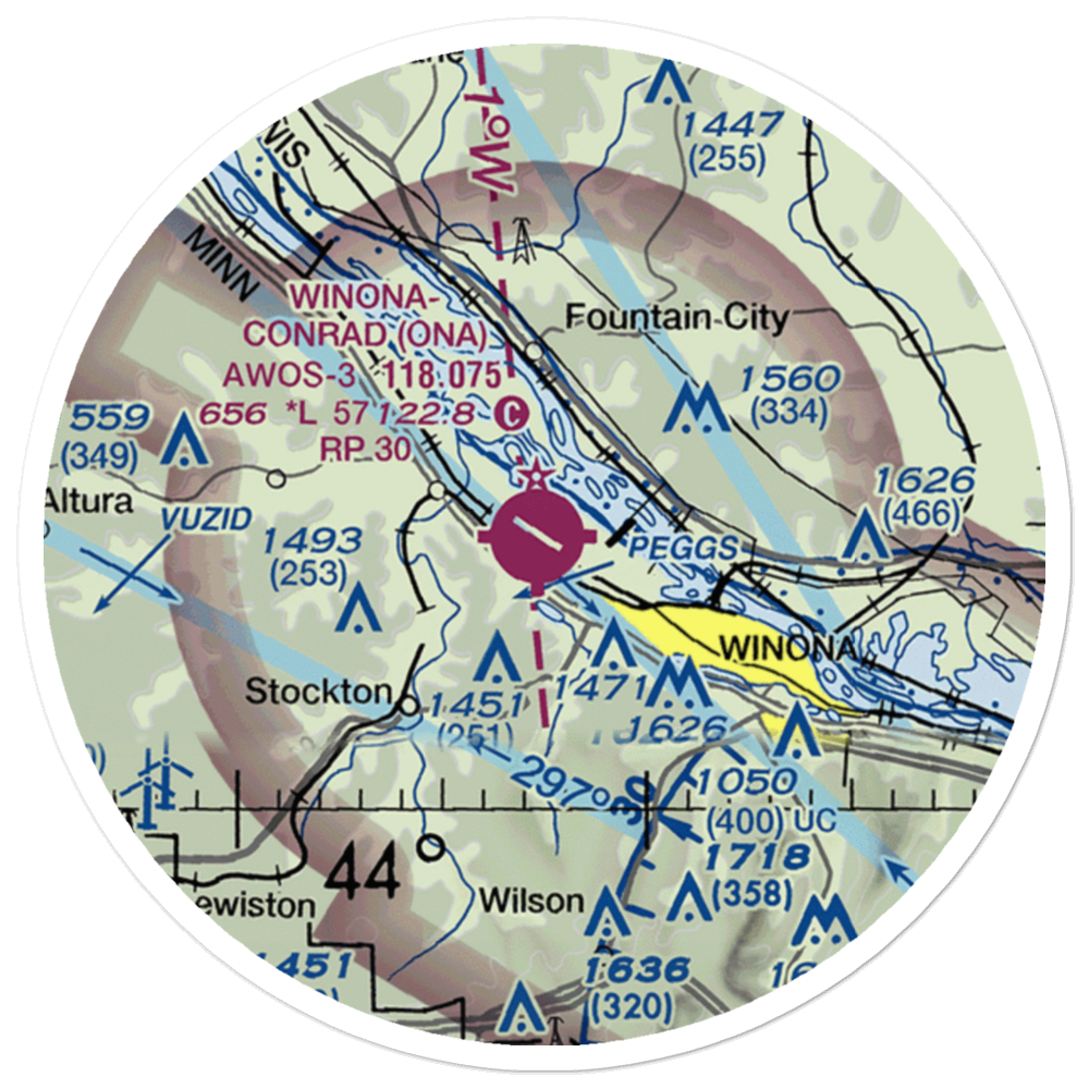 Winona Municipal-Max Conrad Field (ONA) VFR Sectional Sticker (20 mile) 