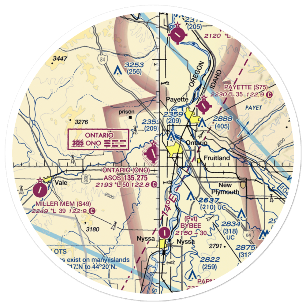 Ontario Municipal Airport (ONO) VFR Sectional Sticker (30 mile) 