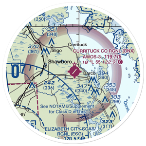 Currituck County Regional Airport (ONX) VFR Sectional Sticker (20 mile)