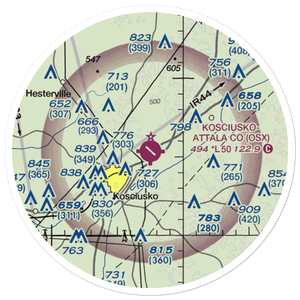 Kosciusko Attala County Airport (OSX) VFR Sectional Sticker (20 mile)