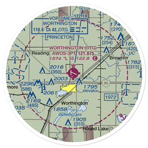 Worthington Municipal Airport (OTG) VFR Sectional Sticker (20 mile)