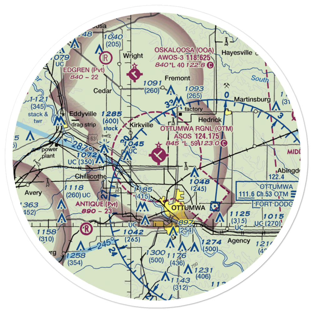 Ottumwa Regional Airport (OTM) VFR Sectional Sticker (30 mile) 