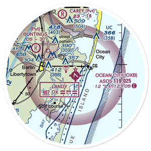 Ocean City Municipal Airport (OXB) VFR Sectional Sticker (20 mile)