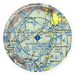 Waterbury Oxford Airport (OXC) VFR Sectional Sticker (20 mile)