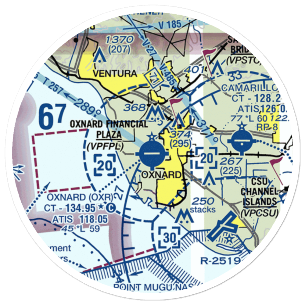 Oxnard Airport (OXR) VFR Sectional Sticker (20 mile) 