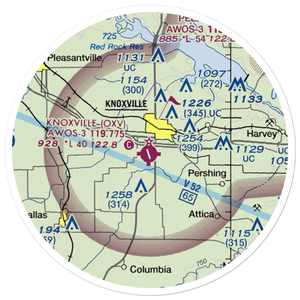 Knoxville Municipal Airport (OXV) VFR Sectional Sticker (20 mile)