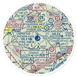 Cairns AAF (Fort Rucker) Air Field (OZR) VFR Sectional Sticker (20 mile)