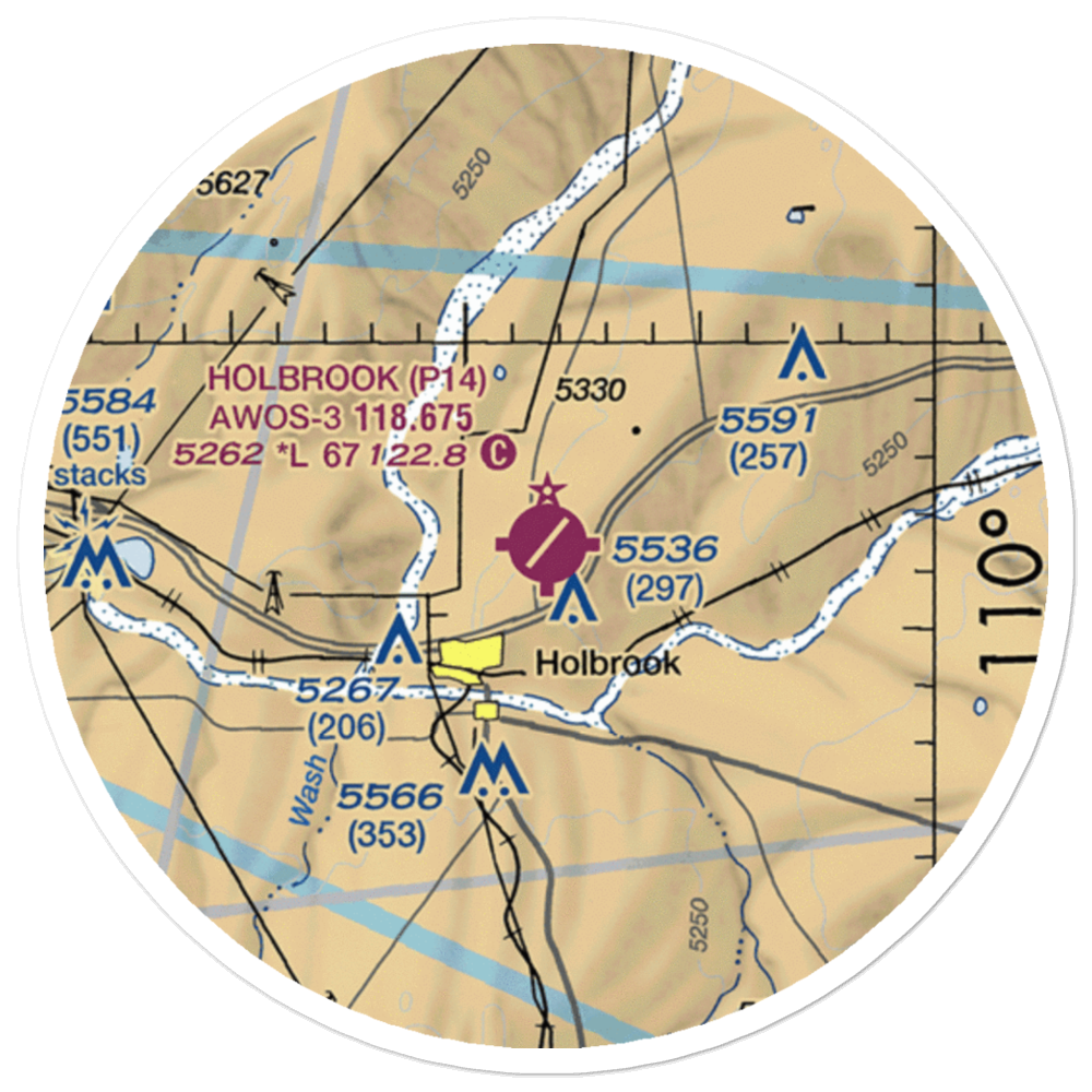 Holbrook Municipal Airport (P14) VFR Sectional Sticker (20 mile) 