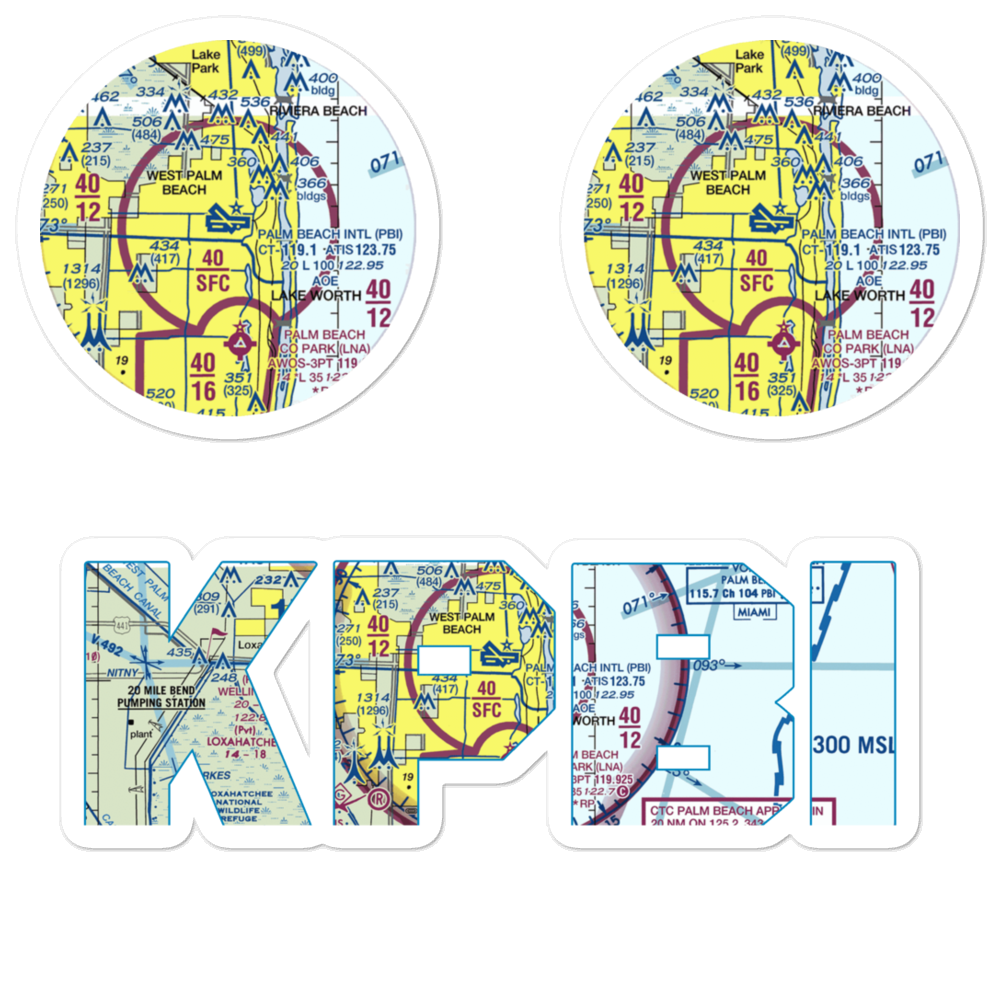 Palm Beach International Airport (PBI) VFR Sectional Sticker Pack 